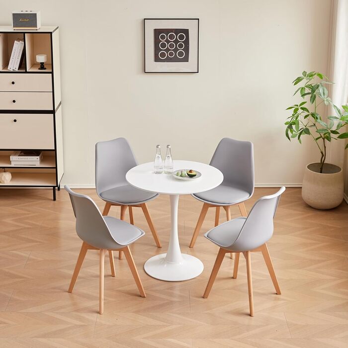 Набір обідніх стільців 6 шт., масивні дерев'яні ніжки, знімні подушки, кухонні стільці, сучасний дизайн (сірий)