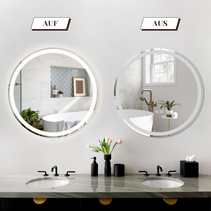 Дзеркало для ванної кімнати Mursche з підсвічуванням LED, 50x70 см, IP44, з сенсорним вимикачем та функцією запобігання запотіванню, регулювання яскравості 3000K-6500K