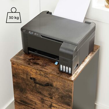 Коробка з шухлядами VASAGLE OFC040B01 на колесах, для документів A4, з 2 шухлядами, індустріальний стиль, рустикальний коричнево-чорний колір