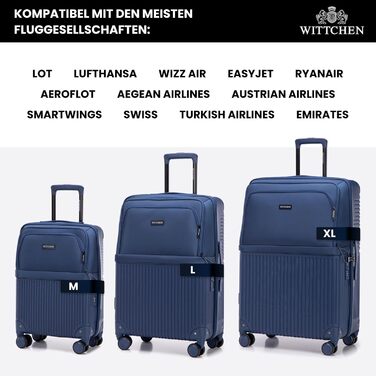 Набір валізWITTCHEN AXIS 3 шт. | Ручна та велика валіза | Гібрид ABS Nylon з TSA замком, телескопічною ручкою та 360° колесами | (Темно-синій, 55 x 37 x 21,5 см)
