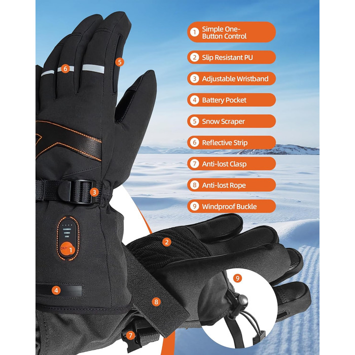 EBOSSOM Зимові рукавички для чоловіків та жінок, 7.4V водонепроникні теплі рукавички з підтримкою сенсорного екрану, вітрозахисні велосипедні рукавички для катання на лижах, піших прогулянок, їзди на мотоциклі та відпочинку