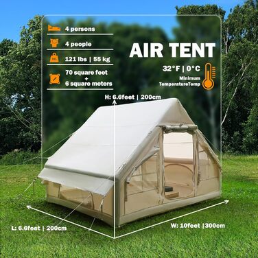 Надувний кемпінговий намет 4-5 осіб Oxford 420D, водонепроникний 3000мм, з насосом та вікнами, для 4 сезонів, 300x200x200 см