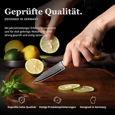 Ніж Wakoli EDIB офісний з дамаської сталі (серцевина VG10), 8,5 см - гострий та компактний. Підходить для кухні, фруктів та овочів. Дамаський ніж з ручкою з паккавуду в подарунковій коробці.