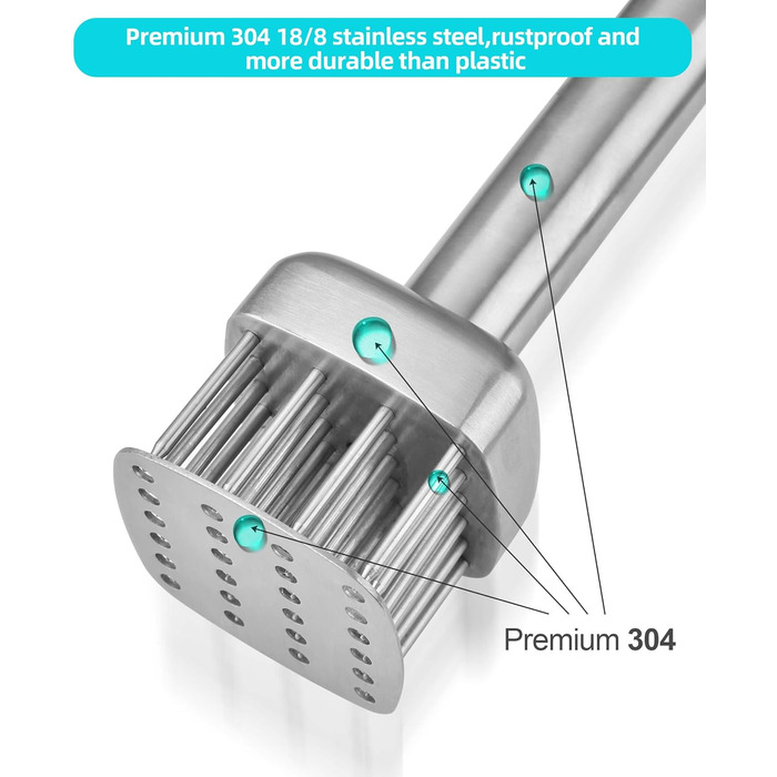 Тендерайзер для м'яса Aliglow з нержавіючої сталі 304 - стейк, яловичина, птиця - суцільний метал
