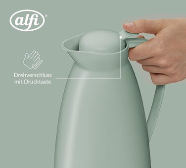 Термос Alfi ECO 1.0л з термоізоляційним скляним вкладишем, кришкою з поворотним механізмом та зручною кнопкою, для зручного наливання однією рукою, ідеальний для кави та чаю, BPA Free (М'ятно-зелений)
