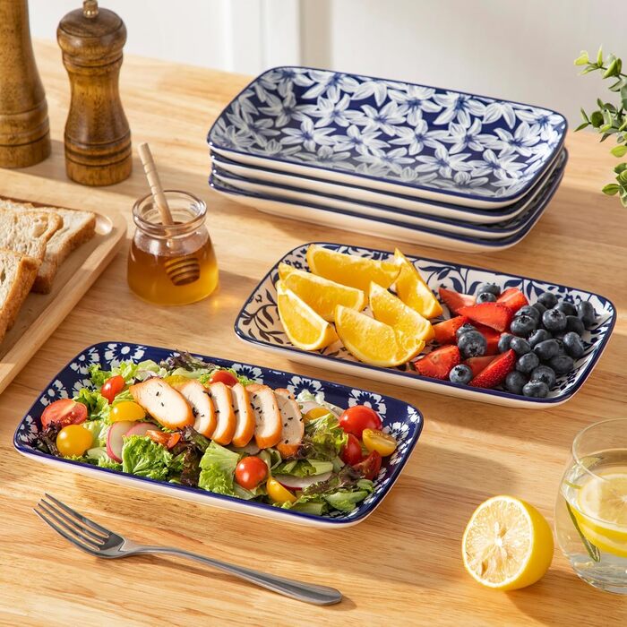 Набір тарілок Vancasso SELENE, 6 шт., прямокутні, 22x13 см, блакитні - для закусок, суші, десертів, фруктів