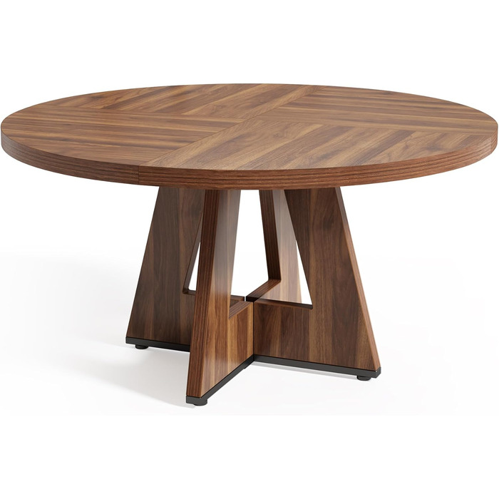 Круглий обідній стіл LITTLE TREE на 4-6 осіб, 119,9 см, з дерев'яним цоколем, коричневий, для кухні, їдальні, вітальні (тільки стіл)