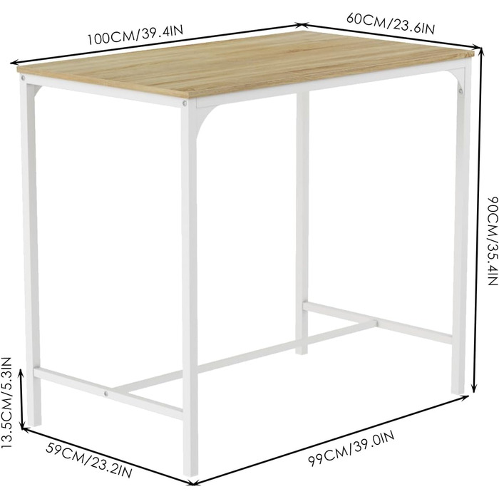 Набір барних столів ReseeZac Стіл 100x60x90 см & 4 табуретки 30x40x65 см, Дуб/Білий металевий каркас