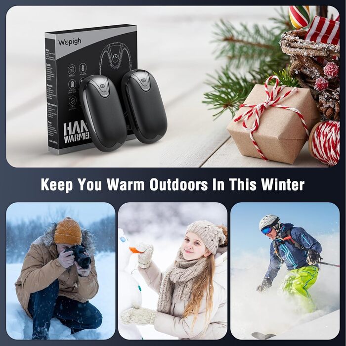 Електричні грілки для рук, набір 2 шт., перезаряджаються, портативні, 3 режими нагріву, ідеальний подарунок для спорту, гольфу, кемпінгу, чорний