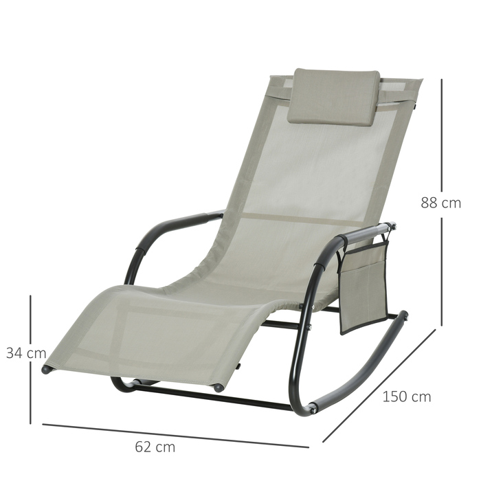 Крісло-гойдалка, садове крісло-гойдалка, шезлонг з металевою сіткою, чорний + світло-сірий, 150 x 62 x 88 см