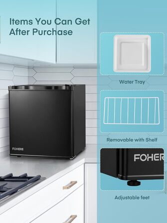 Міні-холодильник FOHERE 46L з відділенням для льоду | Компактний холодильник | Регулювання температури, енергозбереження, тиха робота | Холодильник для напоїв ідеально підходить для офісу, кемпінгу та геймінгу | Змінний бік відкривання дверцят | Чорний