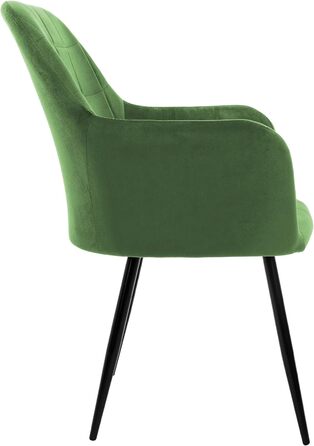 ECD Germany Комплект з 6 обідніх стільців з м'яким оксамитовим сидінням, металевими ніжками та підлокітниками, для вітальні та кухні, світло-зелений колір