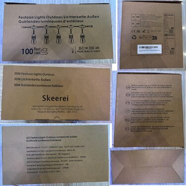 LED гірлянда для саду та тераси, 30 метрів, IP65, 15+1 лампочки E27, 2700K (тепле біле світло), для декору саду, вечірок та свят