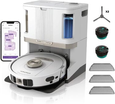 Робот-пилосос Shark PowerDetect 2-в-1 з функцією миття, NeverTouch Pro, 60 днів автономності, самостійне очищення контейнера, 3D та LiDAR навігація, уникнення перешкод NeverStuck, керування через додаток, білий, AV2810ZEEUWH, 4 щітки / Anti-Micro Pads / 2