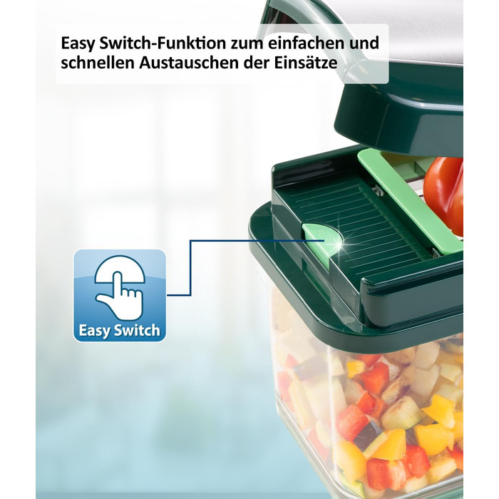 Набір для нарізки овочів Genius Nicer Dicer Exclusive 15 елементів, набір для нарізки кубиками + набір для нарізки помідорів, 4 насадки + груба тертка та шинковка, контейнер 2500 мл, зелений