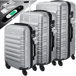 КЕССЕР 3 шт. валіза з твердим корпусом валіза з твердим корпусом Дорожня валіза Комплект Дорожня валіза візок валіза в комплекті. Ваги для валізи багажна бирка Валіза на коліщатках з замком 4 рулони тверда ручка з АБС-пластика M-L-XL з телескопічною ручкою (сріблястий)