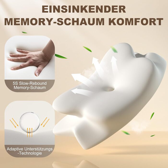 Ортопедична подушка для шиї та плечей - подушка з Memory Foam для сну на спині, боці та животі, ергономічна подушка з підтримкою шиї (66 x 40 x 14 см) - 1 шт.