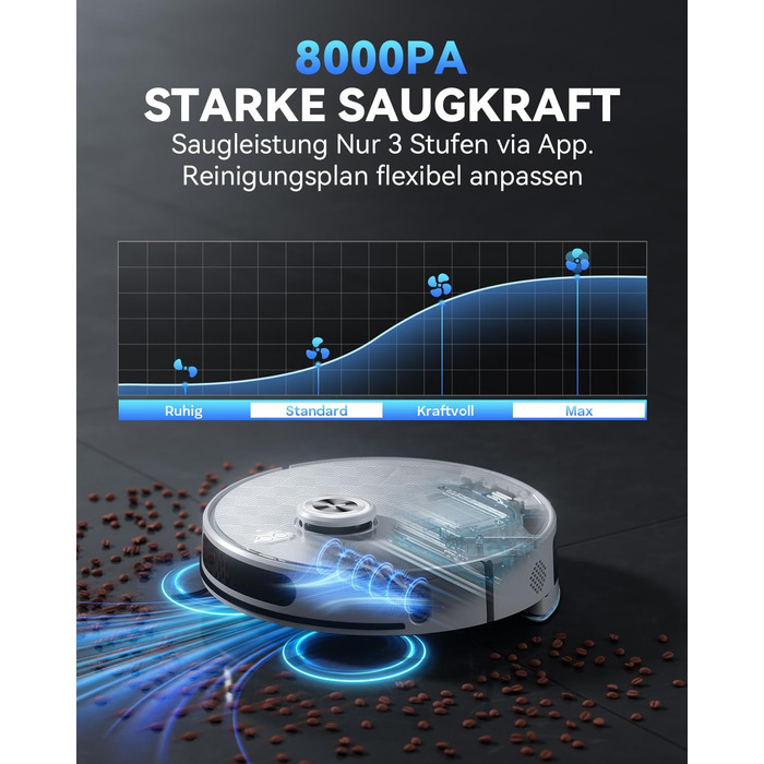 Робот-пилосос Tesvor S8 Pro з функцією миття - 8000Pa, LiDAR-навігація, 240 хв роботи, керування через додаток/Alexa, для прибирання шерсті тварин, килимів та твердих підлог