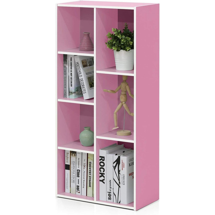 Відкрита книжкова шафа Furinno з 7 відділеннями, дерево, білий/рожевий, 49,5 шт. 23,9 x 105,9 см 7 відділень білий/рожевий
