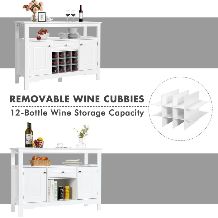 GIANTEX Буфет з полицями для вина, комод у шафу, білий, з ящиками та 2 шафами