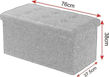 Складний пуф з місцем для зберігання, білизна, 76x37.5x38 см, знімна кришка (світло-сірий)