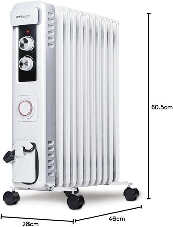 Електричний масляний радіатор Pro Breeze 2500W з 11 ребрами, таймер 24 год, 3 режими, термостат, захист від перегріву - чорний