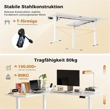 Регульований за висотою кутовий стіл Agilestic 150x125 см, білий. Ергономічний стіл для роботи стоячи та сидячи.