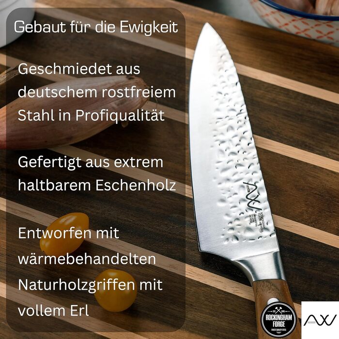 Набір кухонних ножів Rockingham Forge Ashwood 8 предметів з дерев'яною підставкою, точилка та ножиці – професійні ножі з нержавіючої сталі, преміум-якість