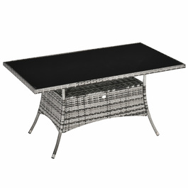 Outsunny Garden Table Стіл з полі ротанга зі скла 150x85x74см із захисним склом у сіро-чорному кольорі для саду, балконної тераси