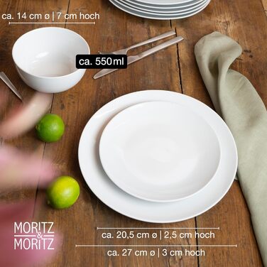 Набір посуду Moritz & Moritz BASIC 18 предметів для 6 осіб - сучасний дизайн, якісне порцелянове покриття, білий колір. Включає: 6 тарілок для вечері, 6 десертних тарілок, 6 мисок.