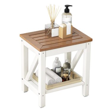 Двоярусна душова лавка GOPLUS з місцем для зберігання, душовий стілець для ванної кімнати, білий та коричневий (43 x 32 x 47 см)