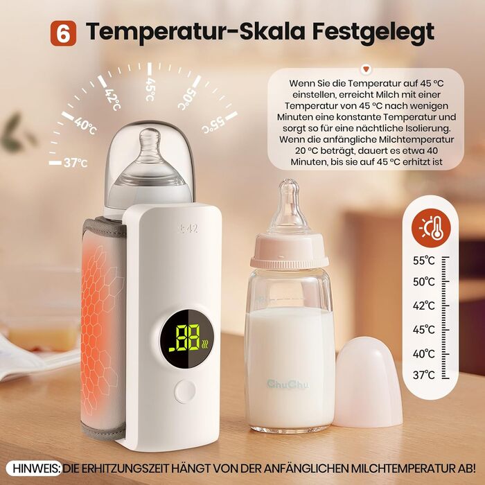 Портативний підігрівач для пляшечок Baby, білий, з LCD-дисплеєм, акумулятор 6000mAh, 48 годин термоізоляції