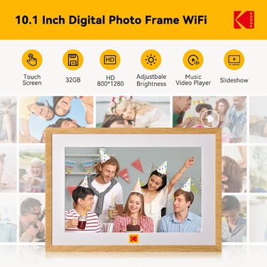 Цифровий фоторамка Kodak WiFi 10.1 дюйм з Wi-Fi, 32GB, сенсорний екран, акумулятор, дерево
