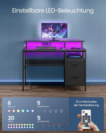 Письмовий стіл з шухлядами, LED, розетки, USB, 55x135x90 см, чорне дерево, LWD094B56