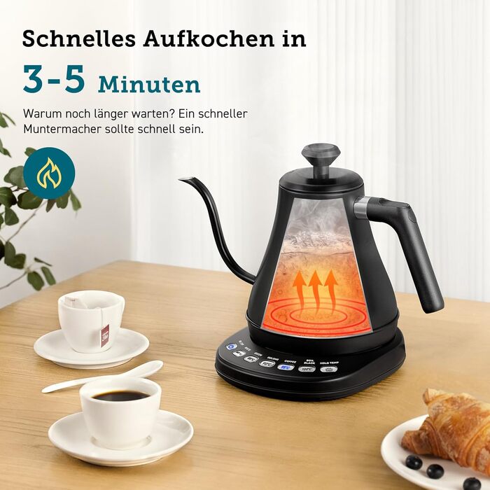 Електричний чайник Cosori з лебединим носиком, 0.8 л, регулювання температури, чорний