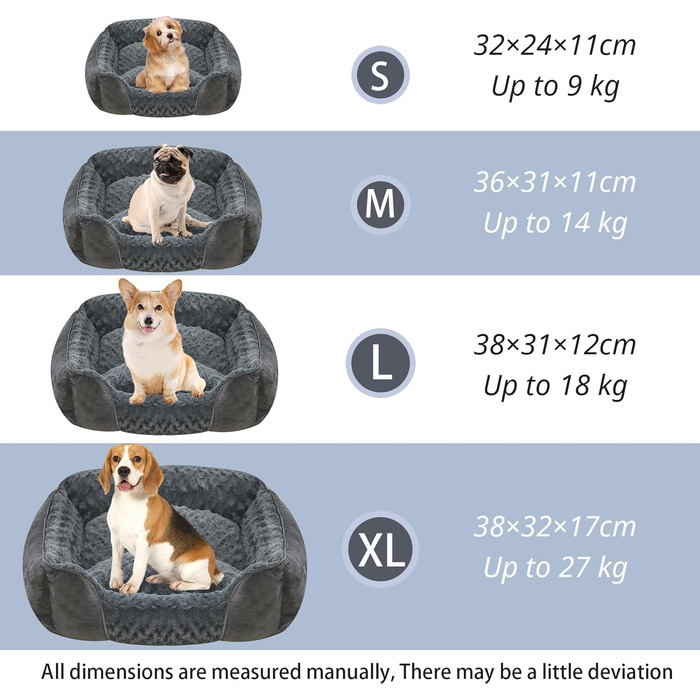Лежак для собак CHONGFACF, рожевий оксамит, заспокійливий, проти тривоги, можна прати в машині, знімна подушка, темно-сірий - L (76x60x20см)