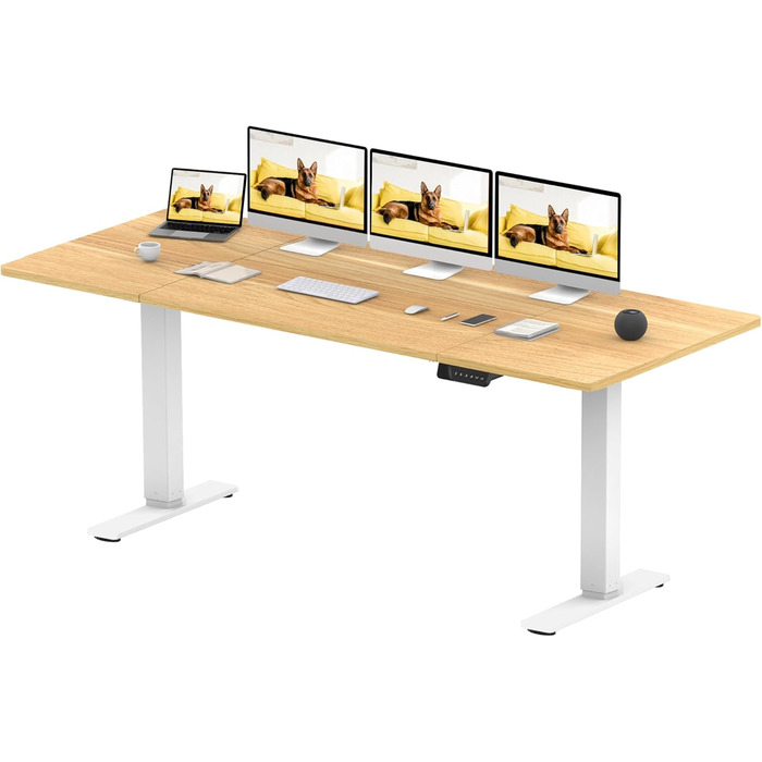 Електричний стіл SANODESK 200x80 см, регульований по висоті, 2 мотори, з пам'яттю, колір білий+ахорн, для роботи стоячи та сидячи