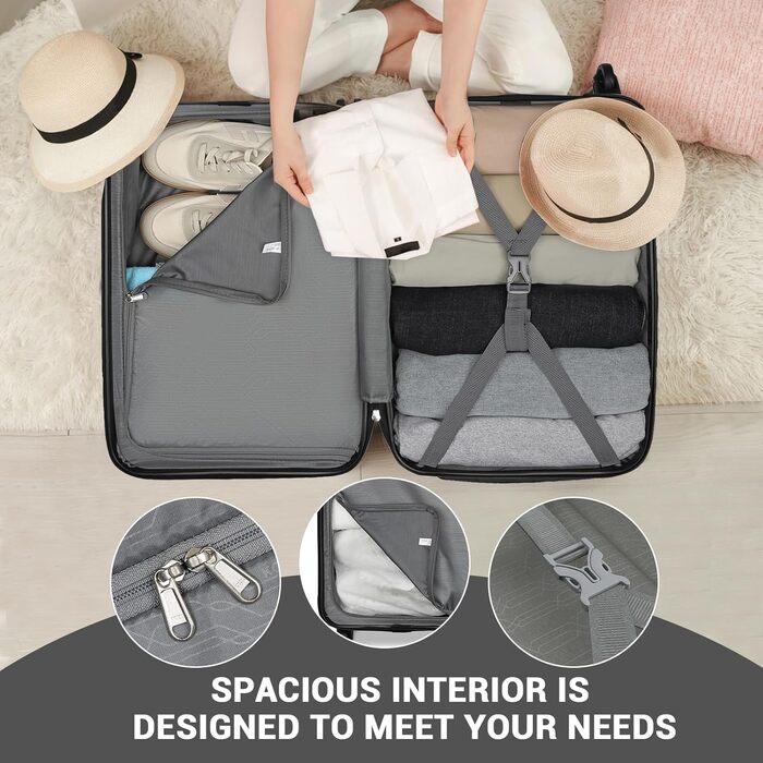 Чохол-валіза KONO, 55 см, 20 дюймів, ручна поклажа, ABS, чорний