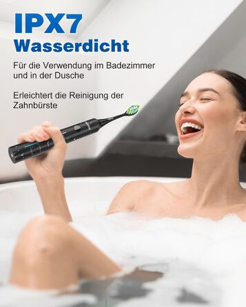 Електрична звукова зубна щітка, 45000 VPM, відбілювання за 1 тиждень, 120 днів роботи від акумулятора, індикатор заряду, 6 насадок DuPont, 5 режимів, таймер, чорна
