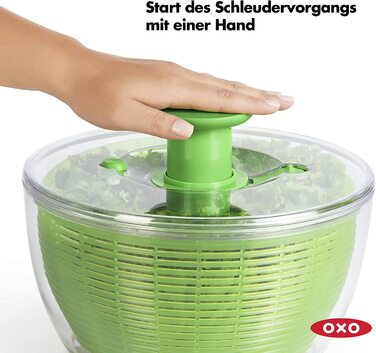 OXO Good Grips Салатниця-центрифуга з ситом та кришкою, зелена – для сушіння салату, велика