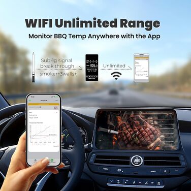 Бездротовий термометр для м'яса WiFi, срібний, компактний