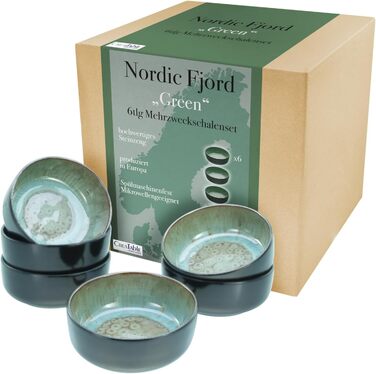 Набір посуду Nordic Fjord Series 18 шт., Набір тарілок з порцелянової плитки (6 шт. Набір чаш для пластівців, зелений), 21551