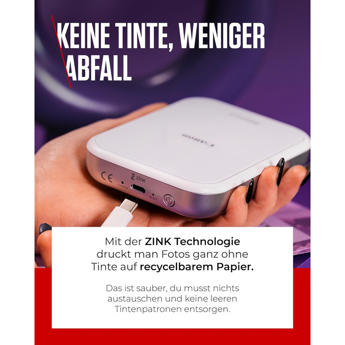 Canon Zoemini 2 Perlweiß: Міні-фотопринтер для смартфонів та планшетів | Модель для подорожей | Комплект друку