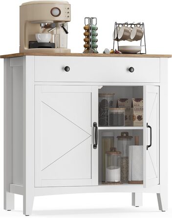 Шафа VASAGLE для кухні, комод, шафа для зберігання з ящиками та дверцятами, регульована полиця, стиль кантрі, для вітальні, кухні, їдальні, 40 x 140 x 80 см, вінтажний білий + медовий колір, BBK381W02