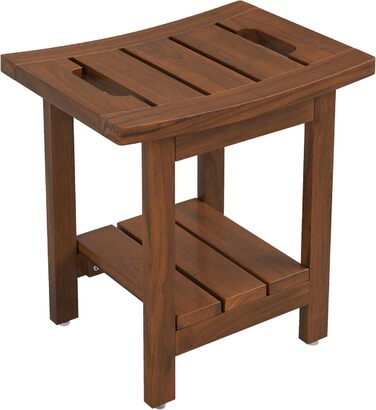 Дзеркальний табурет для душу LUE BONA з масивного теку, 39.9x29.5x41.4 см, коричневий