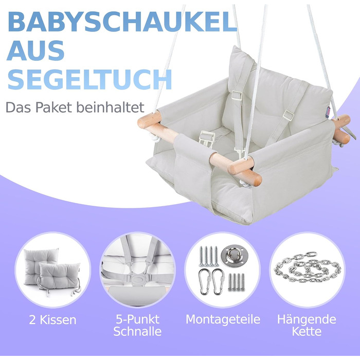 Дитяча гойдалка Cateam з дерева для дому та саду. Безпечна гойдалка для малюків від 12 місяців. Різні кольори, сірий.