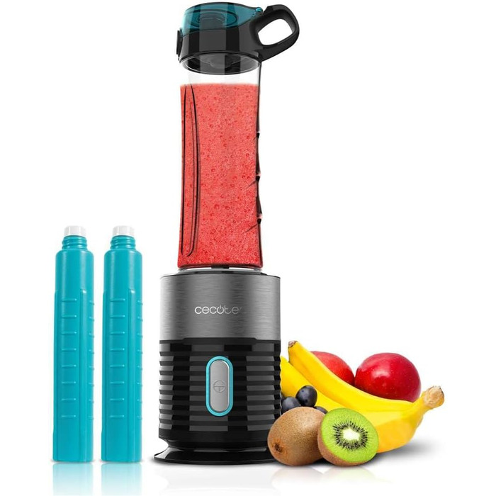 Блендер Cecotec Power Titanium 300 EasyGo: портативний, 350W, подрібнює лід, 4 леза з титановим покриттям, 2 пляшки, 2 кришки