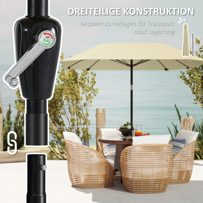 Outsunny parasol Ø233 см, парасолька з функцією складання, восьмикутний балкон парасолька пляжна парасолька вітрозахисна стайня ринок парасолька кривошипний парасолька сонцезахисний для пляжу балкон тераса сад, бежевий