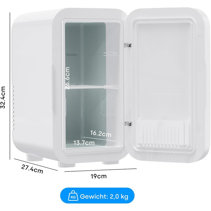 Міні-холодильник Enventor 6 л (8 банок), портативний охолоджувач та підігрівач, живлення AC/DC 12V для авто, спальні, косметики та напоїв, білий