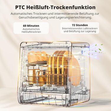Mini посудомийна машина AIRMSEN з 8+3 програмами, 5л, система пом'якшення води, таймер, дитячий замок, білий/чорний